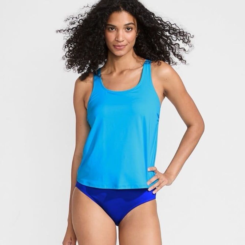 Lands’ End Scoop Neck One Piece Fauxkini Swimsuit